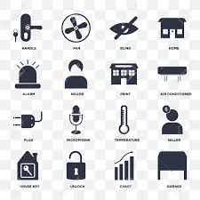 Set Of 16 Icons Such As Garage Chart Unlock House Key Seller