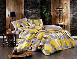 Gray Yellow Duvet Set Cover Pillowcases
