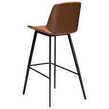 Akira is a kitchen counter leather stool, fully upholstered and chromed footrest; Swing Bar Stool Black Metal Legs