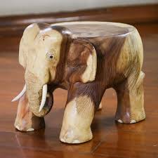 Natural Wood Elephant Stool From