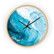 Ocean Waves Wall Clock Bright Blue Wall
