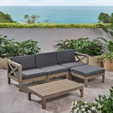 le house rayan outdoor acacia wood 5 piece sofa set gray and dark gray
