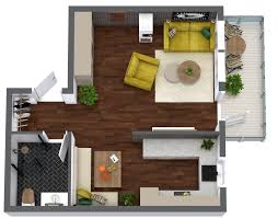 elegant studio apartment plan with balcony