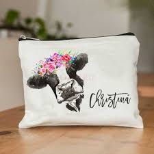 cow cosmetic bag personalized flower