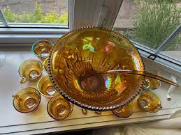 vintage iridescent amber carnival glass