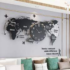 3d World Map Wall Clock Digital Modern