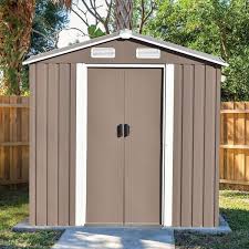 6 Ft W X 4 Ft D Brown Metal Storage Shed With Door Locks And Ventilation Holes 24 Sq Ft