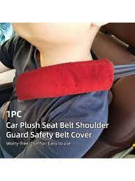 1pc Plush Red Car Seat Belt Cover