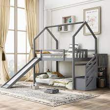 Gray Twin Over Twin House Bunk Bed