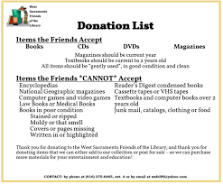 Both templates show the content to include in a donation note. Book Donation Guidelines West Sacramento Friends Of The Library