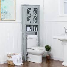 glitzhome 24 in w x 68 26 in h x 7 5 in d gray over the toilet storage