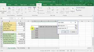 data table one variable excel 2016