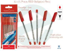 5 X 0 7mm Faber Castell Fx Lite Red Ballpoint Pens Smudge Smooth Writing