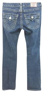 True Religion Blue Medium Wash White Stitched Denim Cotton Straight Leg Jeans Size 28 4 S