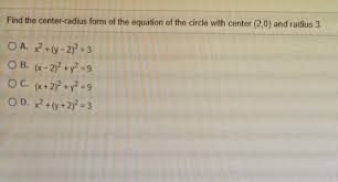 find the center radius form of the