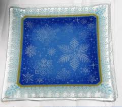 Peggy Karr 10 Inch Glass Blue Snowflake
