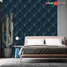 Art Deco Blue Gold Geometric Wallpaper