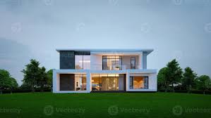 modern house exterior evening view with