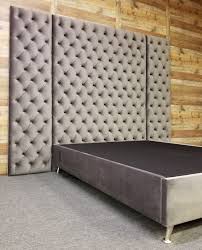 Finishing the look is a rubber wood frame, foam padding and grid tufting. 10 Feet Tall Tufted Panels With Bed Frame Upholstered Walls Bed Frame Upholstered Wall Panels
