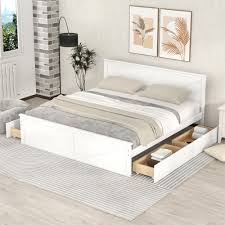 king size wooden platform bed with four