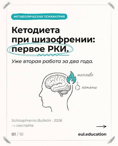 Кетодиета при шизофрении: первое РКИ. Разбираем без хайпа 🧠 Психоз десятилетиями объясняли химией мозга — дофамин, серотонин, нейромедиаторы. А то, что вес и инсулинорезистентность у пациентов растут, считали неизбежной платой за антипсихотики.
