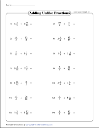 When adding unlike fractions, you need to find a common denominator so you can add the two fractions together. Adding Mixed Numbers Worksheets