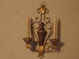 Metal Candle Wall Sconce Gold Tone