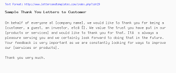 Sample Thank You Letters To Customer