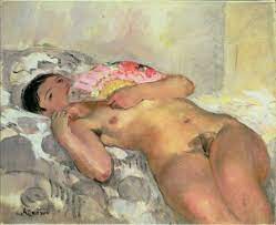 Nackte Frau mit einem Fächer von Henri Lebasque: Kunstdruck