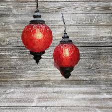 Vintage Red Glass Swag Lamps Bohemian