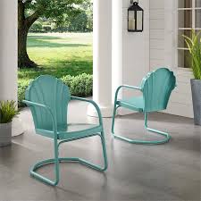 Crosley Tulip Metal Patio Chair In Blue