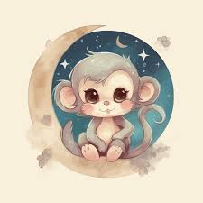 a cute baby monkey cartoon watercolor