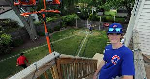 · massachusetts resident ben massé has constructed a wiffle ball field, designed to resemble dodger stadium, in his backyard. Palatine Teen Creates Backyard Wrigley Field For Ultimate Wiffle Experience