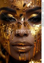 golden face makeup with black and white