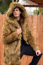 Men S Short Faux Fur Hooded Coat In
