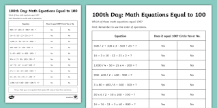 100th day math equations equal to 100