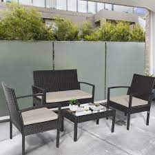 gymax 4 pc rattan patio furniture set
