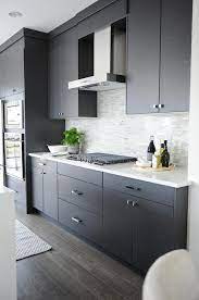 dark gray flat front kitchen cabinets
