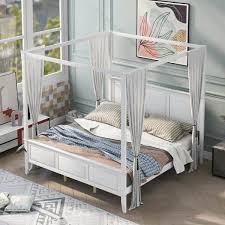 Anbazar Canopy White King Bed Wood