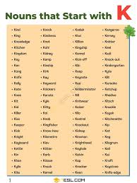 800 nouns that start with k in english