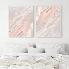 Pink And Grey Marble Wall Art Set Soft