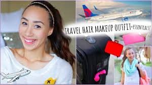 airplane travel hair makeup outfit