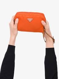 prada fabric cosmetic pouch in orange