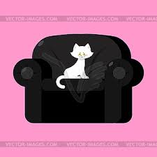 white cat on black armchair home pet
