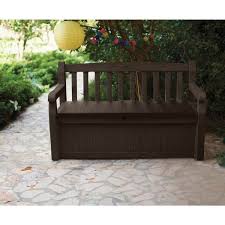 brown outdoor resin storage bench