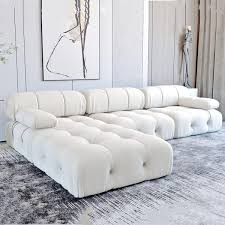 Magic Home 104 In Flared Arm 4 Piece Velvet L Shaped Sectional Sofa In Beige