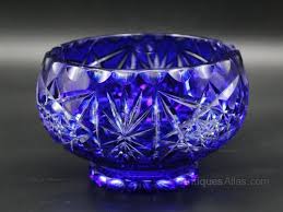 Bohemian Blue Cut Glass Bowl 17cm Diameter