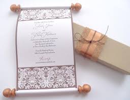 Vineyard Wedding Invitation Scrolls In Copper And Truffle Boxed