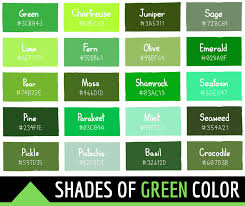 134 shades of green color with names