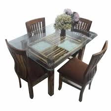 4 Chairs Glass Top Dining Table Set